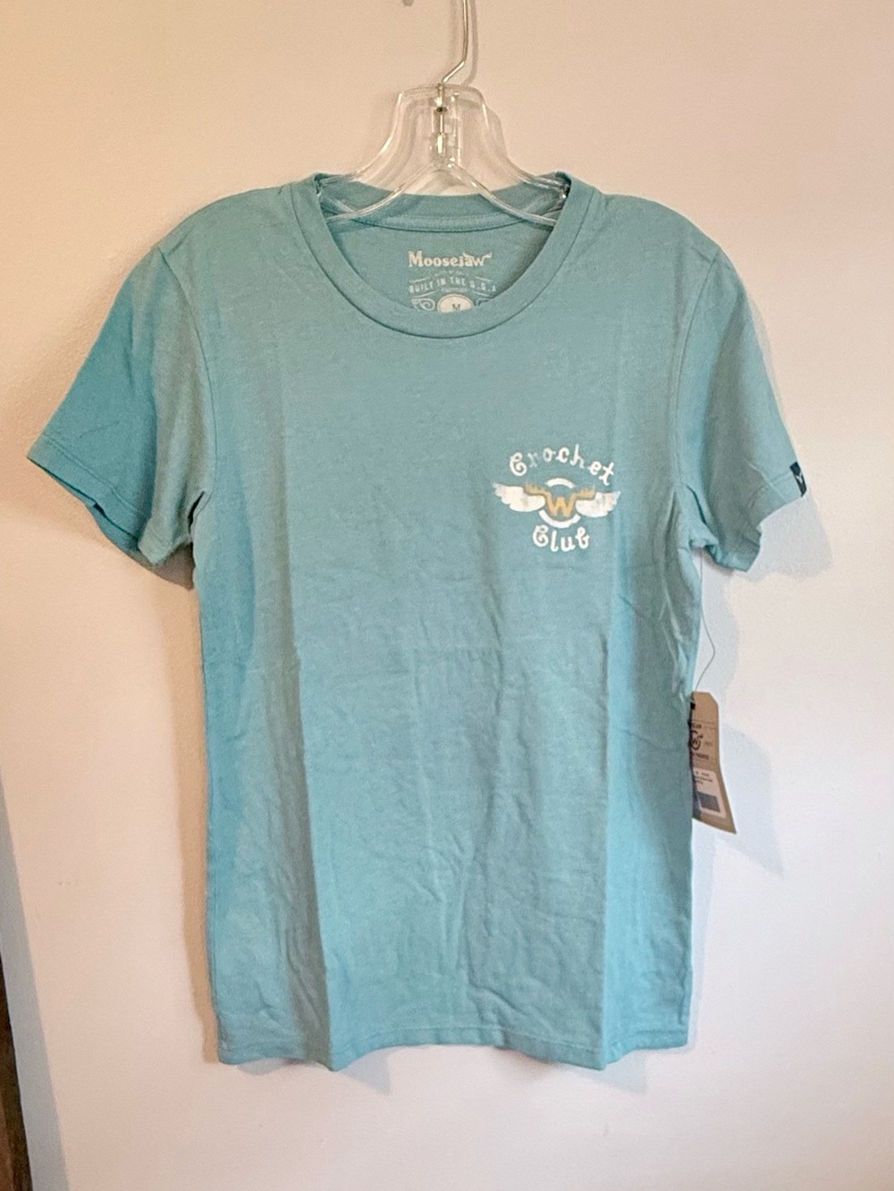 Moosejaw Women’s Light Teal 'Crochet Club' Graphic Tee Medium